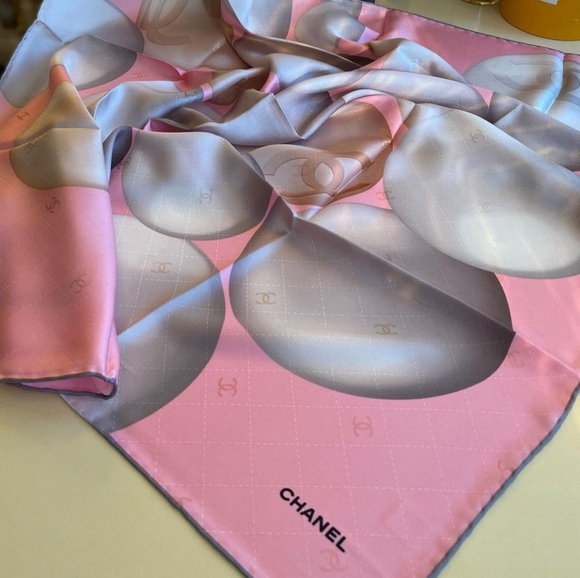 CHANEL Accessories - SOLD‼️Chanel pearl scarf silk size 90×90